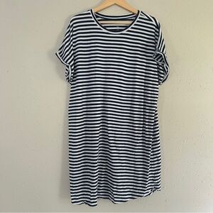 Sonoma Navy Blue White Striped Mini T-shirt Dress Casual Stretch Comfy Summer